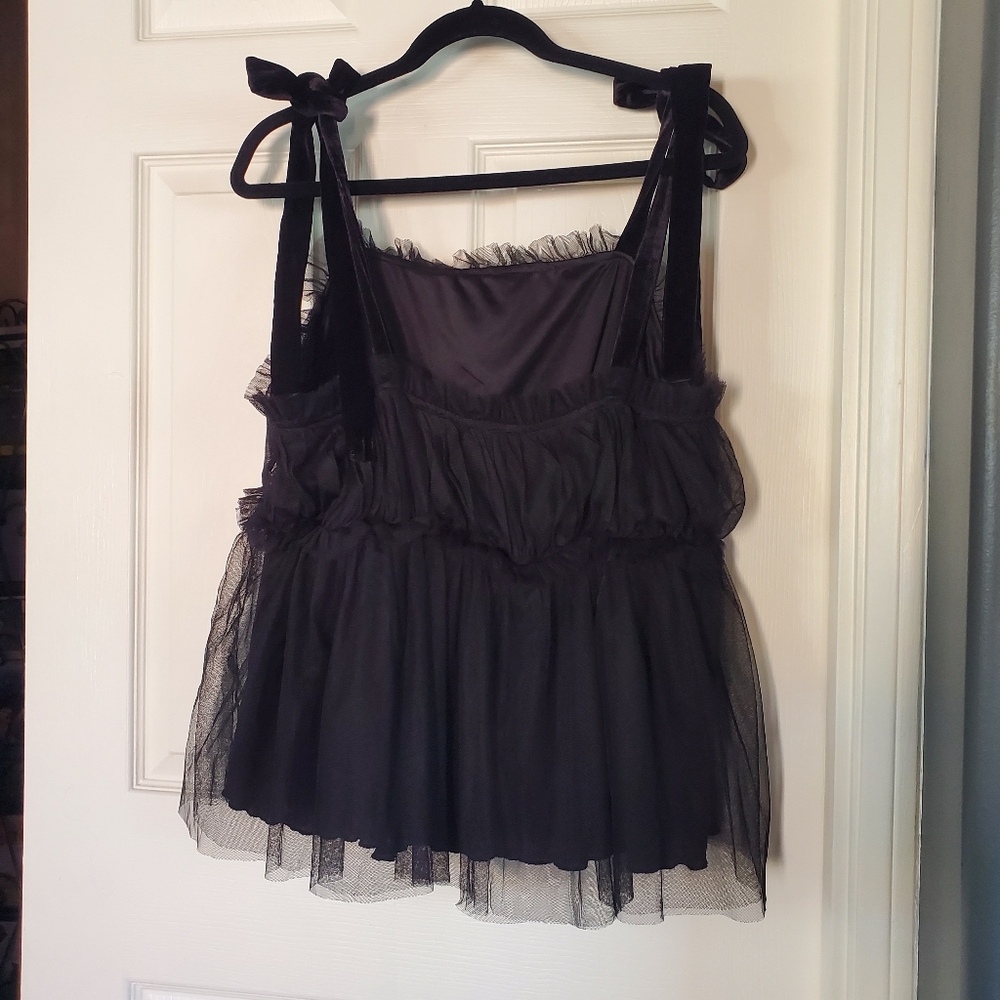 Anthropologie Velvet Tule Tank Black Fairy Witchy Rock Punk Babydoll Grunge 3X - Picture 7 of 13